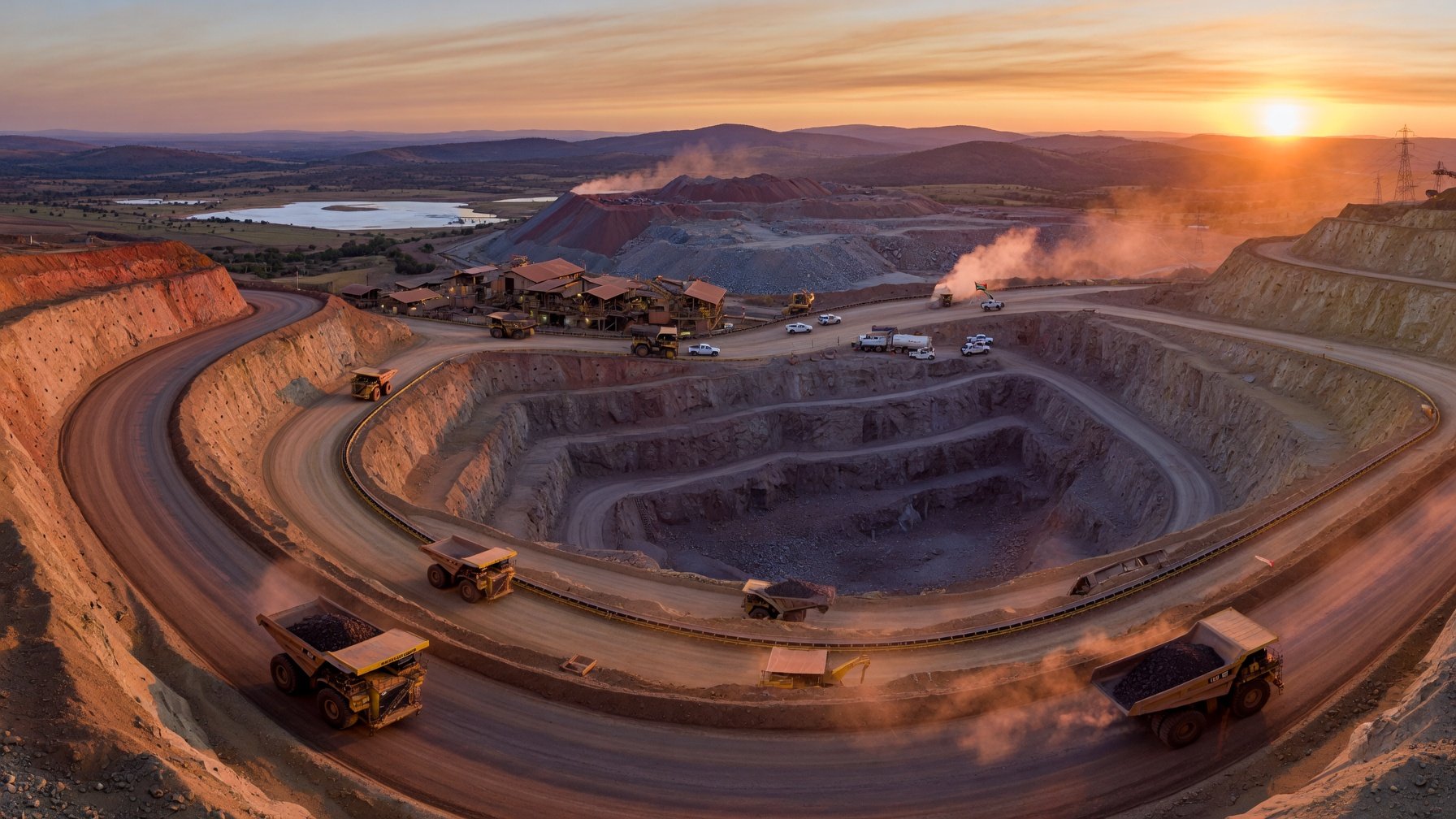 Aerial view of open pit mining operations
